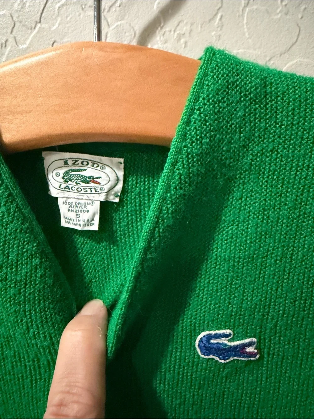 Vintage Lacoste Kelly Green Cardigan Kids Size 5 Bin 1